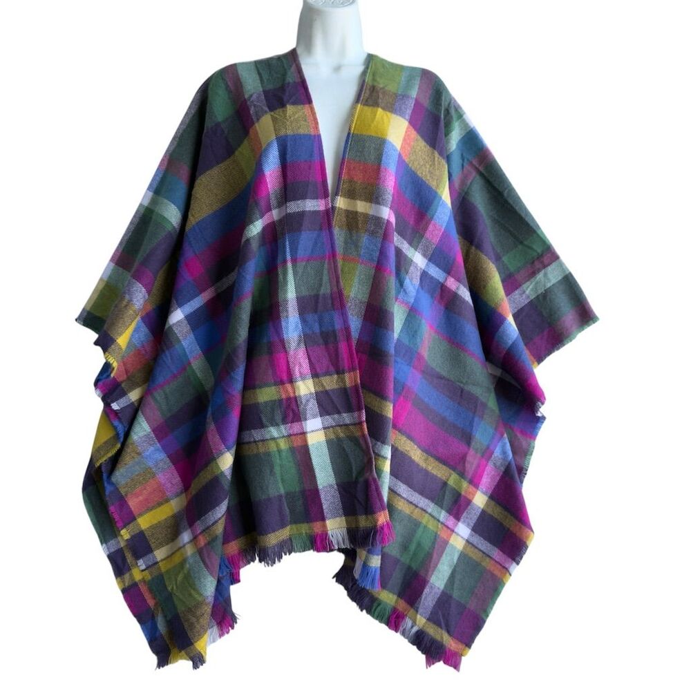 Soft Surroundings Oodles Plaid Shawl Topper One Size Multicolor Cozy Casual Boho